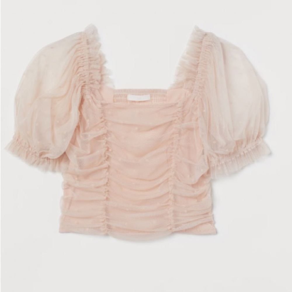 Puff sleeved mesh top